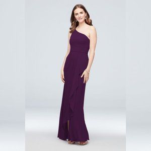 Davids Bridal One-Shoulder Shiffon Purple Bridesmaid Dress With Cascade Size 2